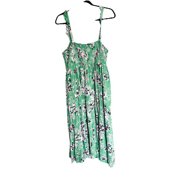 Torrid Sz 3 Plus Size Midi Dress Smocked Bodice Green Pink Flowers Cottagecore - Picture 1 of 8